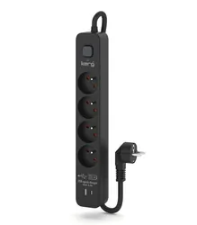 Listwa zasilająca przeciwprzepięciowa Kerg z wyłącznikiem 4 gniazda z uziemieniem USB   USB-C 1,5m 16A
