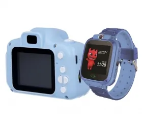 Zestaw dla dzieci kamera aparat Forever Smile SKC-100 + zegarek smartwatch Maxlife Kids Watch MXKW-300 niebieski