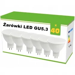 Zestaw 40x żarówek LED GU5.3, 5W, AC/DC12V, 400lm!, WW