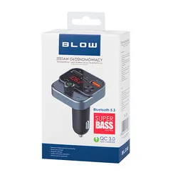 Podświetlany transmiter FM z zestawem głośnomówiącym BLOW Bluetooth 5.1   QC3.0   PD 30W