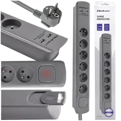 Listwa antyprzepięciowa Qoltec 2xUSB 6 gniazd z uziemieniem 1.8m szara
