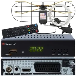 Cyfrowy zestaw telewizji naziemnej DVB-T tuner OPTICUM AX LION NS DVB-T2/C H.265 HEVC + antena pokojowa