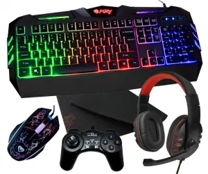 Klawiatura gamingowa podświetlana dla graczy FURY SPITFIRE + mata + mysz + słuchawki + pad