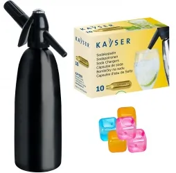 Saturator syfon do wody QUICK SODA czarny 1L + 10 naboi + 5 kostek lodu