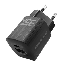 Ładowarka sieciowa Qoltec GaN ULTRA 35W 5-20V 2.25-3A USB-C PD   USB QC - czarna