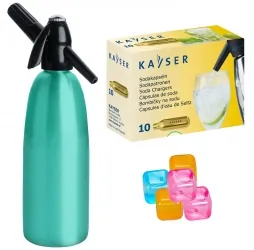 Saturator syfon do wody QUICK SODA miętowy 1L + 10 naboi + 5 kostek lodu