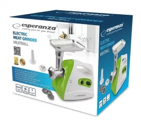 Maszynka do mięsa Esperanza MEATBALL 600W 3 sita nasadka masarska - zielona