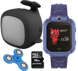 Zestaw dla dzieci zegarek smartwatch Maxlife Kids Watch MXKW-300 niebieski + głośnik bluetooth Forever Willy ABS-200 + karta 16GB