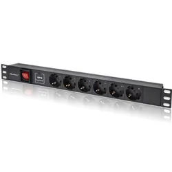 Aluminiowa listwa zasilająca PDU do szafy RACK 19'' 1U 16A 6xSCHUKO 1.8m