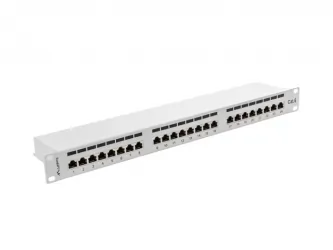 Patch panel 24x port 1U LANBERG do szafy RACK 19" KAT.6 ekranowany szary