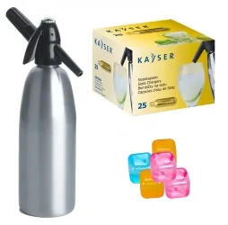 Saturator syfon do wody QUICK SODA srebrny 1L + 25 naboi + 5 kostek lodu