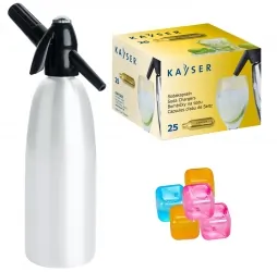 Saturator syfon do wody QUICK SODA biały 1L + 25 naboi + 5 kostek lodu