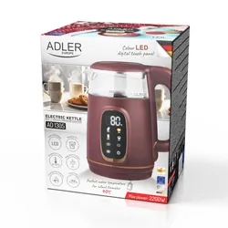 Czajnik elektryczny szklany LED z regulacją temperatury 1,7L Adler AD 1305 burgundowy