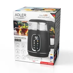 Czajnik elektryczny szklany LED z regulacją temperatury 1,7L Adler AD 1305 czarno-srebrny