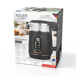 Czajnik elektryczny szklany LED z regulacją temperatury 1,7L Adler AD 1305 czarno-złoty