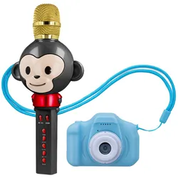 Zestaw dla dzieci mikrofon z głośnikiem bluetooth Forever Animal AMS-100 małpka czarny   aparat fotograficzny niebieski