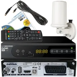 Tuner cyfrowy Esperanza EV106 DVB-T/T2 H.265/HEVC + antena zew/wew ATD12 + kabel 6m