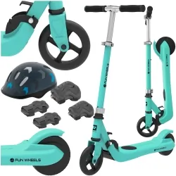 Hulajnoga elektryczna dla dzieci FUN WHEELS 100W + kask + ochraniacze - niebieska