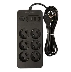 Listwa przedłużacz sieciowy BLOW 6 gniazd   3x USB   1x USC-C 2m - czarny