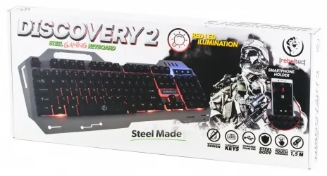 Metalowa klawiatura dla graczy Rebeltec Discovery 2 Metal LED RED miejsce na telefon