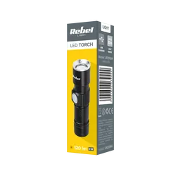 Aluminiowa latarka ręczna REBEL LED 3W ZOOM wtyk USB