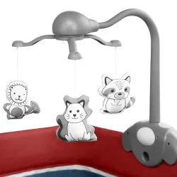 Łóżeczko turystyczne Lionelo Thomi z przewijakiem + karuzela z zabawkami - granatowo-czerwone