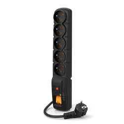 Listwa przedłużacz przeciwprzepięciowy ACAR F5 PRO 1,5m 5 gniazd 10A czarna