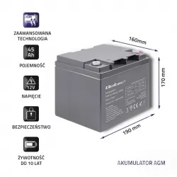 Akumulator AGM Qoltec 12V 45Ah HQ