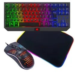 Klawiatura gamingowa podświetlana FURY TKL HURRICANE + słuchawki mysz mata dla graczy