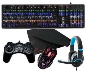 Aluminiowa mechaniczna klawiatura gamingowa dla graczy REBELTEC IMPERATOR z podświetleniem + mysz + słuchawki + pad + mata