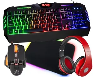 Klawiatura gamingowa podświetlana dla graczy FURY SPITFIRE + podświetlana mata + mysz + słuchawki