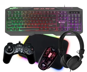 Podświetlana klawiatura dla graczy FURY HELLFIRE 2 + podświetlana mata + mysz + słuchawki + pad