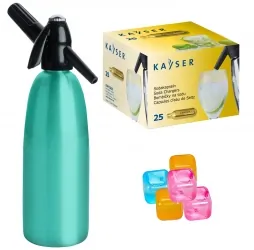 Saturator syfon do wody QUICK SODA miętowy 1L + 25 naboi + 5 kostek lodu
