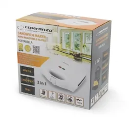 Toster gofrownica sandwich Esperanza 3w1 PORTABELLA opiekacz grill 700W nieprzywierający - biały