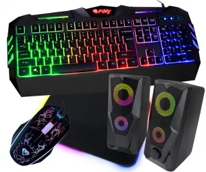 Klawiatura gamingowa podświetlana dla graczy FURY SPITFIRE + podświetlana mata + mysz + głośniki Baila