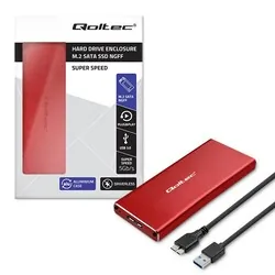 Aluminiowa obudowa zewnętrzna USB 3.0/M.2 SSD SATA NGFF Qoltec Super speed 5Gb/s 2TB - czerwony
