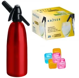 Saturator syfon do wody QUICK SODA czerwony 1L + 25 naboi + 5 kostek lodu