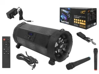 Podświetlany głośnik kolumna Bluetooth LTC Power Audio ACTIV ROCK PA300 SD USB FM REC MIC + pilot + 2 mikrofony bezprzewodowe