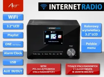 Radio internetowe ART WIFI X100 LCD kolor 3,2&quot; czarne
