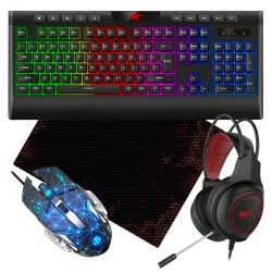 Klawiatura gamingowa podświetlana Havit KB487L RGB mata mysz słuchawki dla graczy