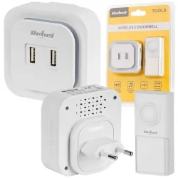 Dzwonek bezprzewodowy do drzwi Rebel z wtyczką 230V 36 melodii 2xUSB