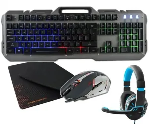 Zestaw gamingowy Rebeltec INTERCEPTOR klawiatura podświetlana + mysz + mata + pad + słuchawki