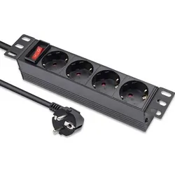 Aluminiowa listwa zasilająca PDU do szafy RACK 10'' 1U 16A 4xSCHUKO 1.8m