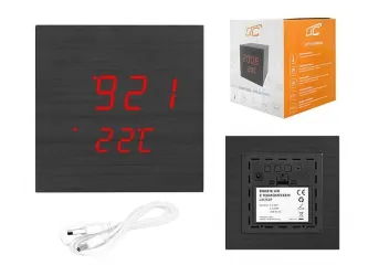 Budzik kostka LED z termometrem - kolor czarny