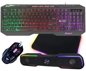 Podświetlana klawiatura dla graczy FURY HELLFIRE 2 + podświetlana mata + mysz + głośniki Apala