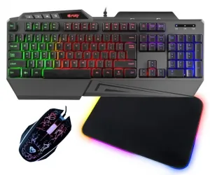 Klawiatura dla graczy z podświetleniem FURY SKYRAIDER + mata + mysz + słuchawki