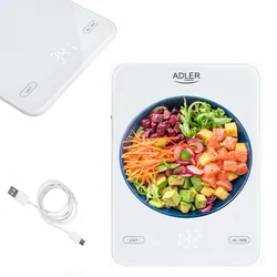 Elektroniczna waga kuchenna szklana Adler AD 3177b do 10 kg ładowana przez USB - biała