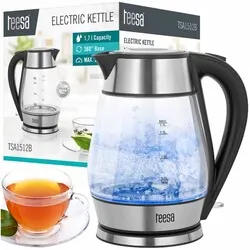 Elektryczny czajnik bezprzewodowy szklany LED Teesa TSA1512B 1,7 L - czarny