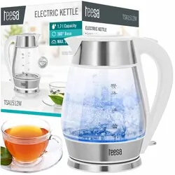 Elektryczny czajnik bezprzewodowy szklany LED Teesa TSA1512W 1,7 L - biały