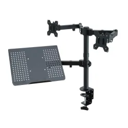 Uchwyt biurkowy do dwóch monitorów LED/LCD 13-27 cala z półką na laptopa notebooka